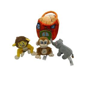 My Safari Friends Take Along Toy Plush Carrier Elephant Monkey Lion Talking Sing
